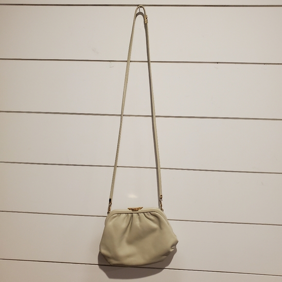 Vintage leather mini purse jane shilton small crossbody bag art deco cream gold - Picture 8 of 16